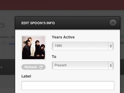 Spoon edit form info inputs metadata modal music nbs next big sound popover profile refresh