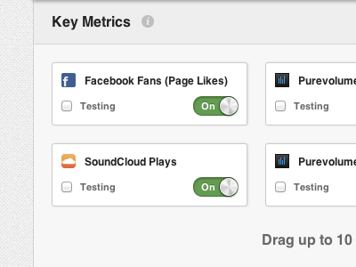 Drag up to 10 app iteration metrics music nbs next big sound social switch toggle ui user interface
