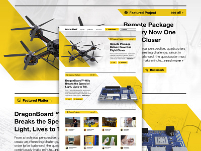 Maker Community Concept Homepage community helvetica homepage layout maker multiply quadcopter ui ux yellow