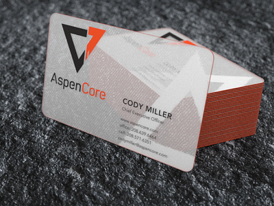 AspenCore Business Cards branding cards collateral lava plastic rock transparent