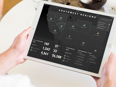Cambeo iPad Dashboard Prototype analytics dark dashboard map metrics productivity retail sales ui ux