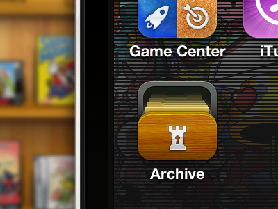 Archive Ios App Icon app application archive database drawer games icon ios iphone logo retro video game web wood