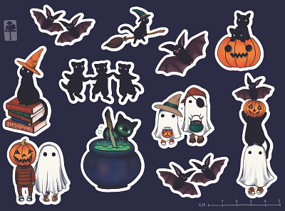 Spooky Stickers! black cat childrens illustration digital ghosts illustration pumpkins spooky sticker stickers
