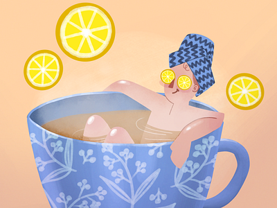 Tea time bathing cheeky childrens book childrens illustration digital illustration lemon tea