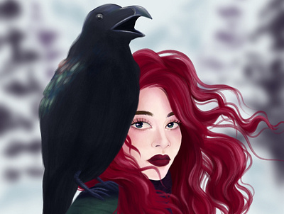 Raven Queen animal animals digital forest illustration raven winter witch witchy