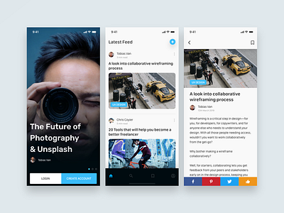 Blog App - MadeWithXd appdesign blog blogapp blue iosdesign madewithadobexd madewithxd photography ui ux