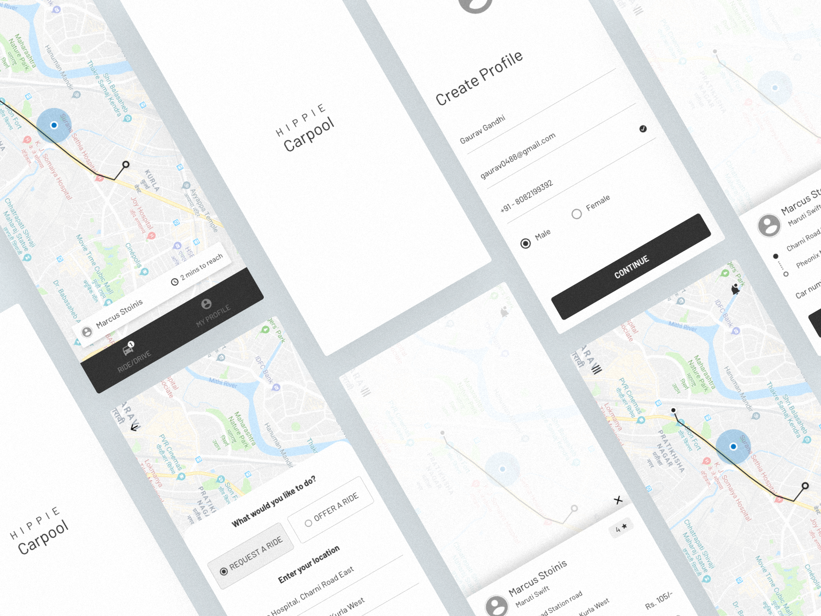 Carpool App Concept (wireframes) by Gaurav Gandhi on Dribbble