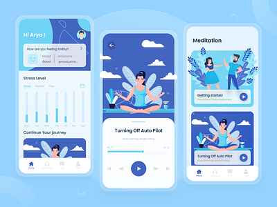 Meditation App app blue chilling clean clean ui ios meditation meditation app mobile mobile app mobile ui physiotherapy relaxing stress app ui uiux ux yoga