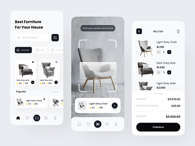 Furniture Shop App app chair chair app clean ui design furniture furniture app furniture design furniture store furniture website mobile app online shop property ui uiux ux