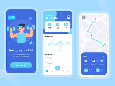 Fitness & Workout App app excercise fit fitness fitness app gym gym app maps mobile app running running app ui uiux ux workout workout app workout tracker workouts