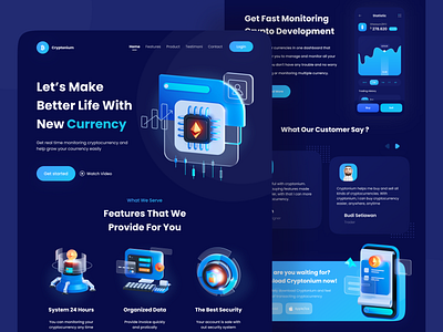 Cryptonium - Cryptocurrency Landing Page 3d design bitcoin bitcoin website crypto crypto wallet crypto website cryptocurrency cryptocurrency app investment website landing page landingpage mining stock trading ui uiux ux web design webdesign website