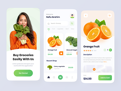 Grocery App app clean ui design fresh fruit fruit fruit app groceries grocery grocery app grocery store mobile app orange app store app ui uiux ux vegetable vegetable app vegetables