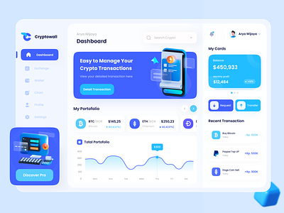 Cryptowall - Cryptocurrency Dashboard bitcoin bitcoin dashboard chart clean crypto crypto currency crypto dashboard cryptocurrency cryptocurrency dashboard dashboard dashboard ui etherium graphic mobile money trading ui wallet wallet dashboard webdesign