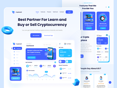 Cryptowall - Cryptocurreny Landing Page 3d design crypto crypto currency crypto dashboard crypto landing page crypto wallet crypto wallet web crypto web cryptocurency web cryptocurrency landing page cryptocurreny glass effect header homepage landing page testimonial uiux wallet landing page web website