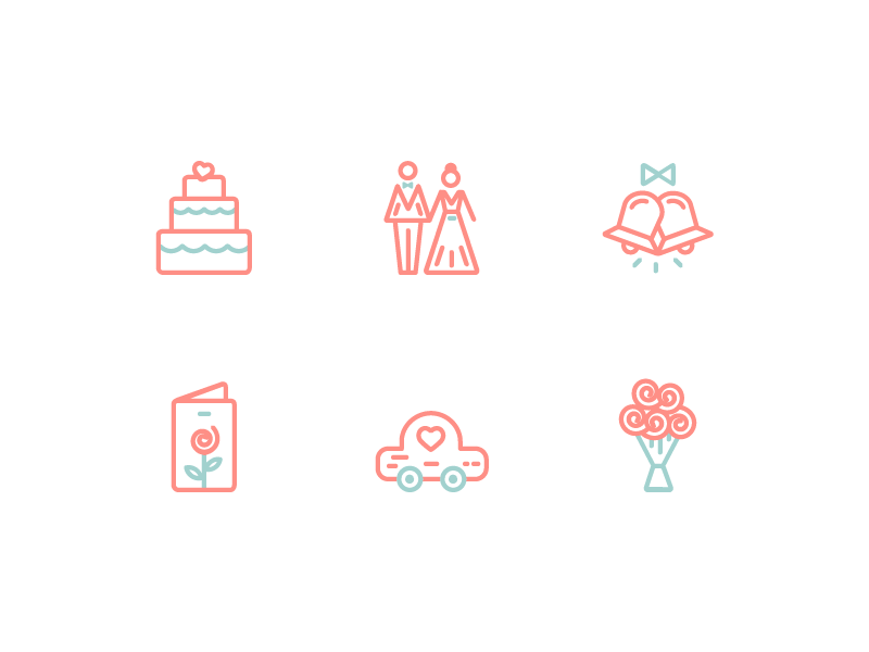 Wedding Icons cake bells invitation car flower celebration icons marriage wedding