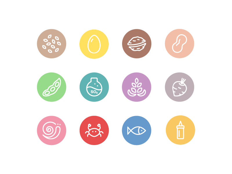 Food Allergens Icons cooking fish snail crab celeriac lupin soy egg nuts icons food allergens