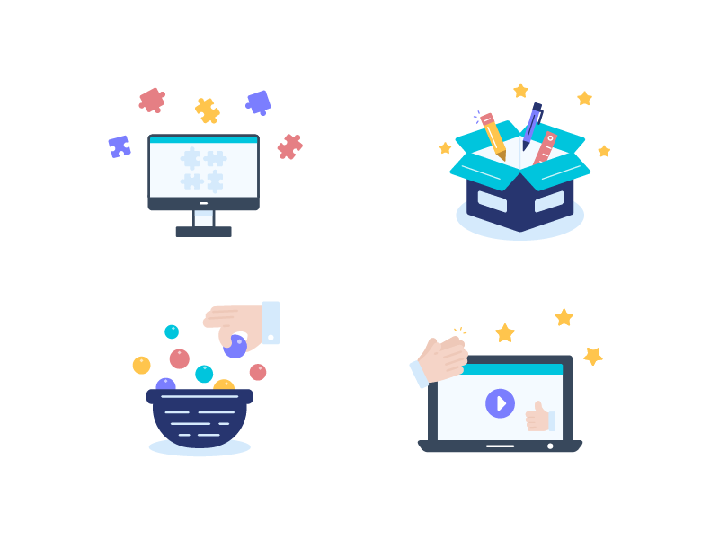 Dailyframer Illustrations stars laptop box puzzle desktop illustration