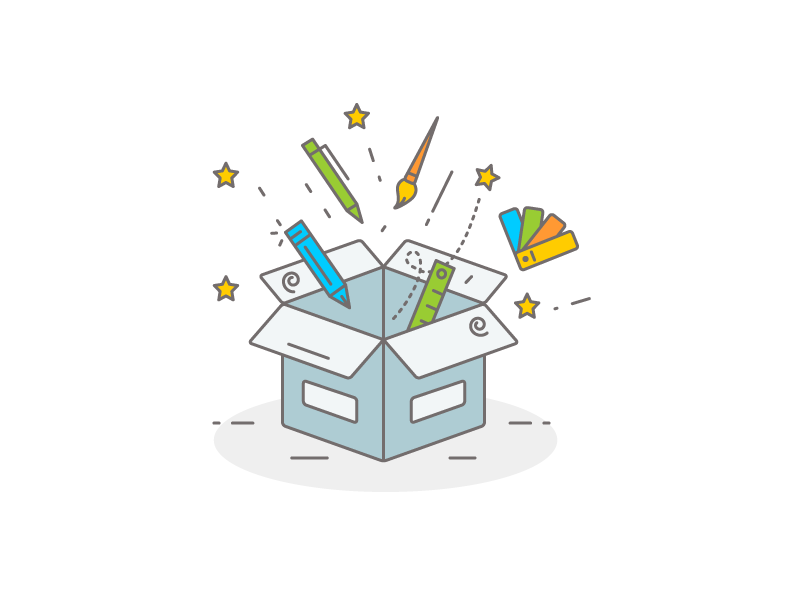Creative Box style brush illustration color palette liner pencil pen creative box