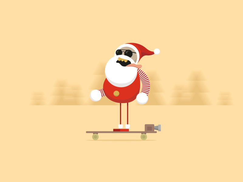 Santa on a longboard animation illustration motion graphics