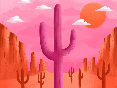 Pink Cactus arizona cactus cactus illustration desert flat illustration flat illustrations illustration illustration art illustration artist landscape art landscape illustration saguaro sunset