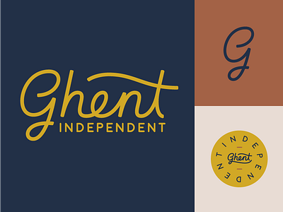 Ghent Independent brand cursive lettering logo script type