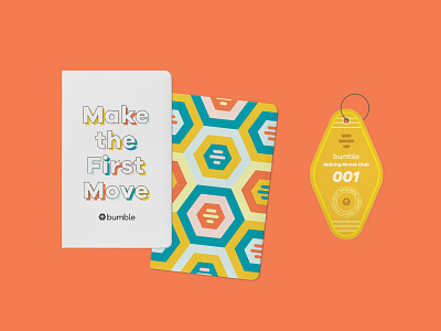 Make the First Move Notebook branding bumble color hotel illustration keychain notebook retreat typography
