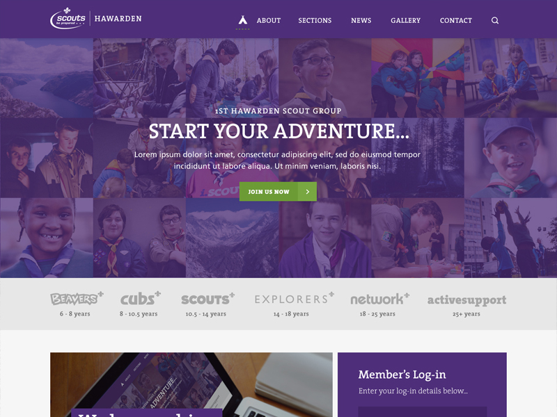 Hawarden Scout Group 2015 designbyeh outdoor purple scout group scouts ui ux website