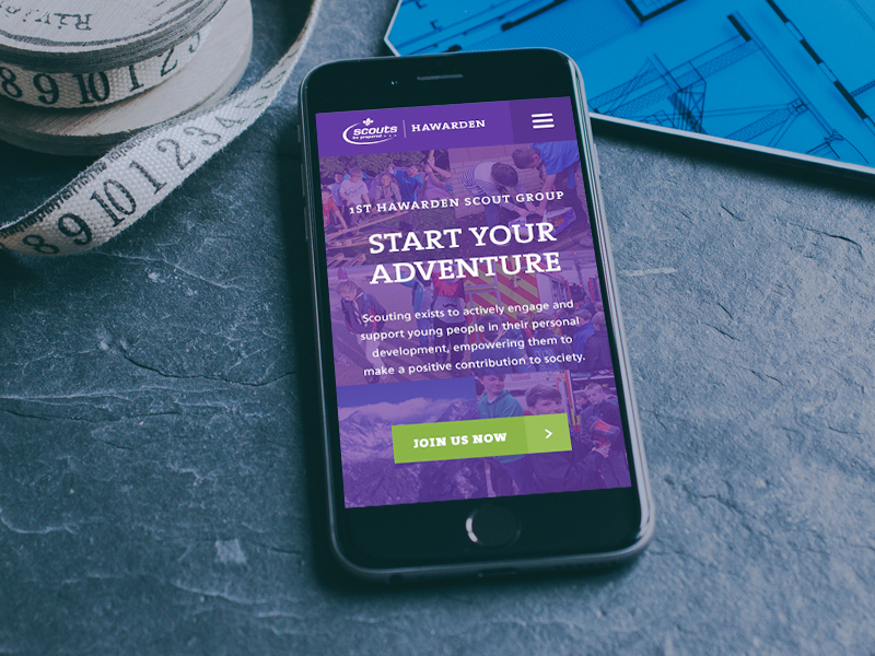 Hawarden Scouts Mobile Site adventure designbyeh iphone mobile mockup outdoors purple scouts ui ux website