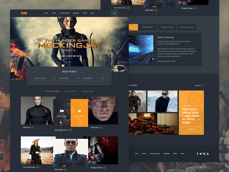 Vue Cinema Homepage Design clean hunger games modern movie orange player social specture stream ux vue website