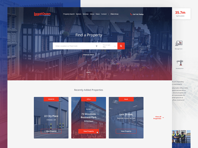 Legat Owen Website agency clean commercial estate agents legat owen modern property real estate ui ux website