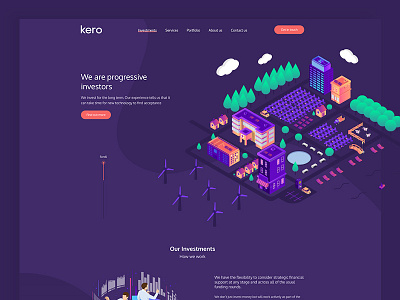 Kero Website Design agency clean illustration investors isometric illustration modern one page website purple website typography ui ux vector web design website