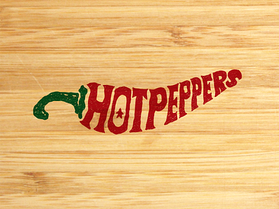 Hot Peppers drawn green hand hot pepper red spicey type typography wood