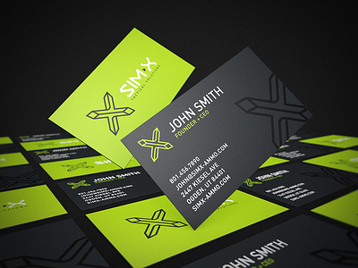 SIM-X Cards 3d business c4d card cinema4d green lime logo mockup x