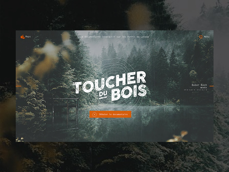 Homepage "Toucher du bois" design documentary identity interactive logo minimal ui ux