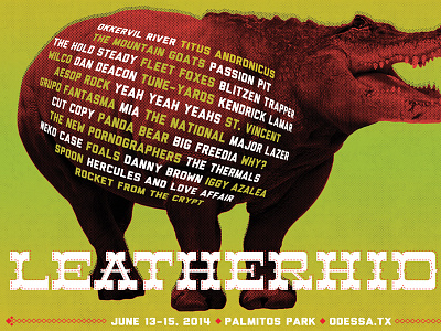 Leatherhide Fest 2k14 festival music poster rhinogator typography