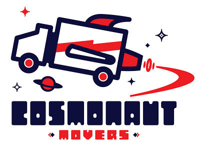 Cosmonaut Movers logo moving company rocket van typography