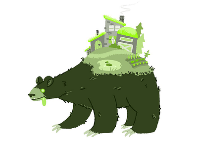 Huevember Day 28 (The Farmbear) bear farm green huevember illustration