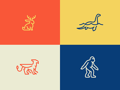 Mythical creatures bigfoot gryphon icons illustration jackalope loch ness monster vector