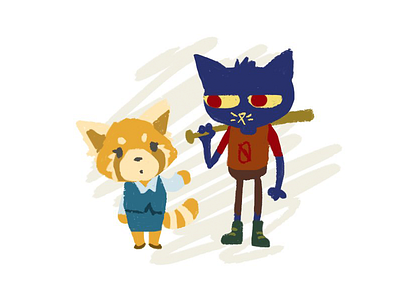 Retsuko and Mae cat illustration mae night in the woods red panda retsuko