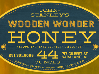 Wooden Wonder label in progress bee honey label typography