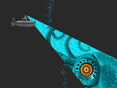 Lurking banner ad collageart monster submarine