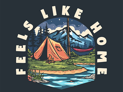 Feels like home 3d adventure art branding campfire camping design explore illustration logo outd outdoorapparel ui