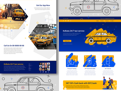 Taxi service landing page blue cab illustration service taxi service ui vector web webapp webdesign website yellow