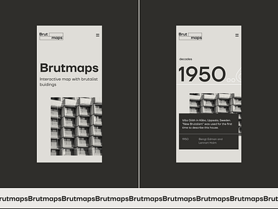 Brutmaps mobile architecture black and white brutalism design editorial interface mobile mobile design mobile ui responsive slider ui uiux ux web