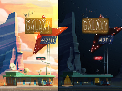 The Galaxy Motel day disney illustration motel night pixar roadtrip signage travel typography vintage