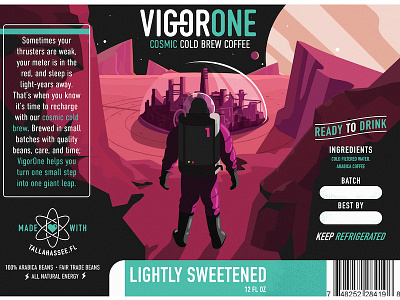 VigorOne New Packaging HELP! astronaut coffee cold brew explore illustration packaging space wrap