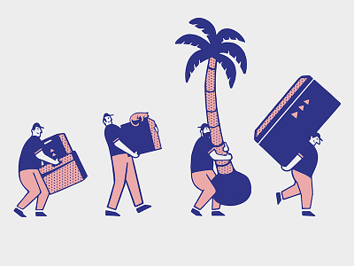 Tropic Moving box character illustration moving palm photoshop retro tree walk