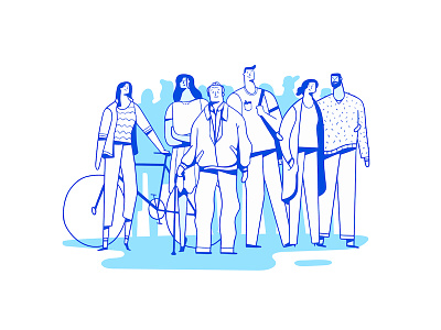 Standing Together bike character color guy illustration line people person
