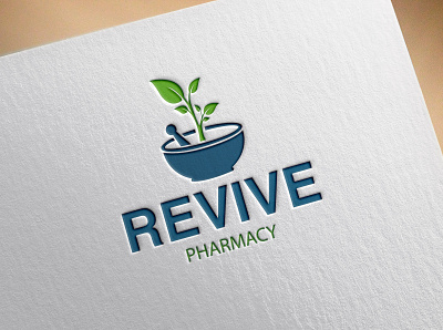 Revive Pharmacy Logo bio botanical chemical chemistry clinic dispensary drug drugstore eco ecology environment green health herb herbal lab laboratory leaf medical medicine