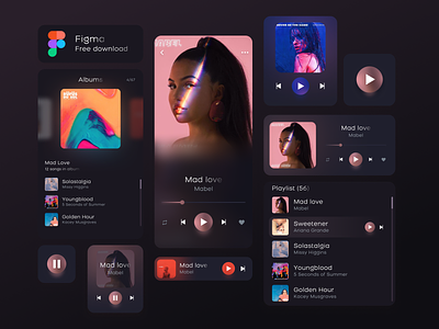Freebie Music Player App - Figma 🎵 colors dark design download figma free freebie freebies interface mobile music player template ui ui kit